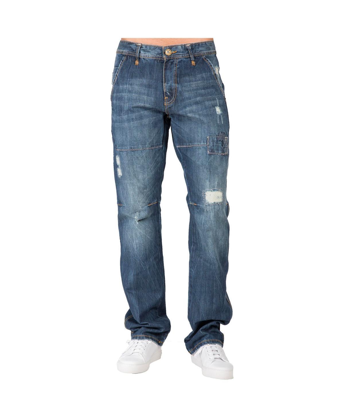 Mens Relaxed Straight Premium Jeans Vintage-like Whisker Ripped & Repaired Product Image