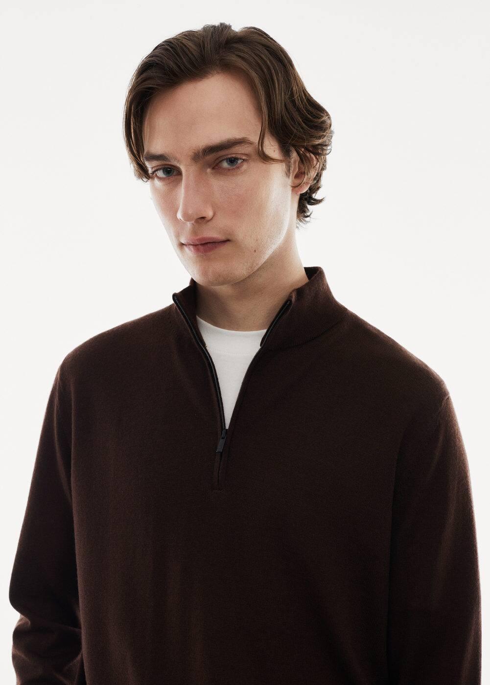 MANGO MAN - 100% merino wool sweater with zipper collar chocolateMen Product Image