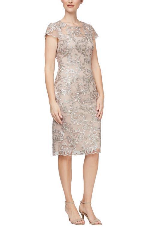 Alex Evenings Embroidered Illusion Yoke Sequin Sheath Cocktail Dress Product Image