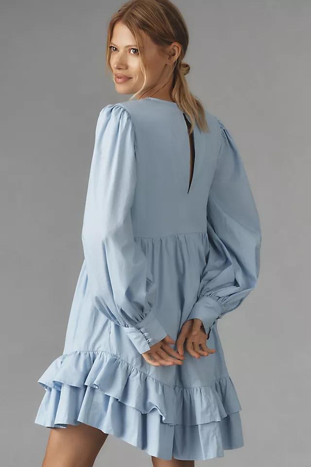 Maeve Long-Sleeve V-Neck Ruffle Mini Dress Product Image