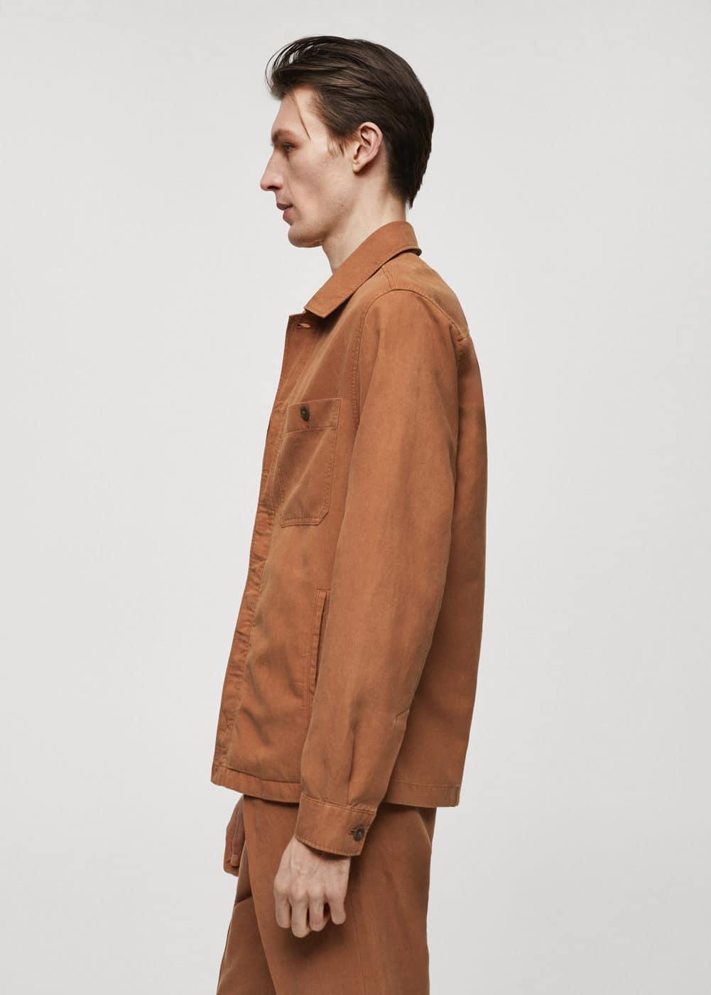 MANGO MAN - Slim-fit Tencel linen overshirt burnt orangeMen Product Image