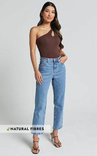 Chandler Jeans - High Waisted Crop Straight Jeans in Mid Blue Wash Product Image