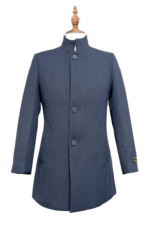 Wool and Cashmere Top Coat in Navy Product Image