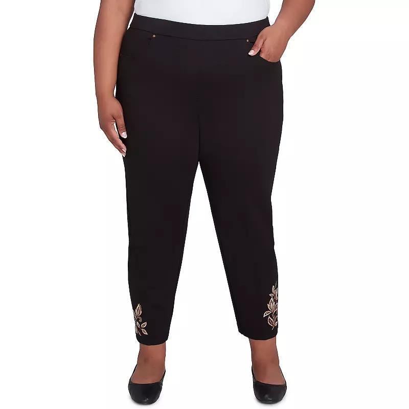 Plus Size Alfred Dunner Embroidered Leaf Medium Length Pant, Womens Product Image