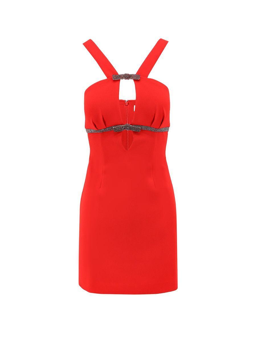 Crepe Mini Dress With Rhinestone In Red Product Image