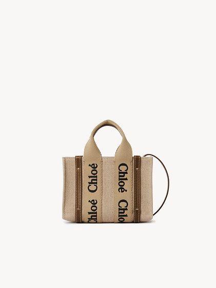 Mini Woody tote bag in linen & leather Product Image