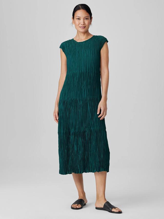 EILEEN FISHER Crushed Silk Jewel Neck Tiered Dressfemale Product Image