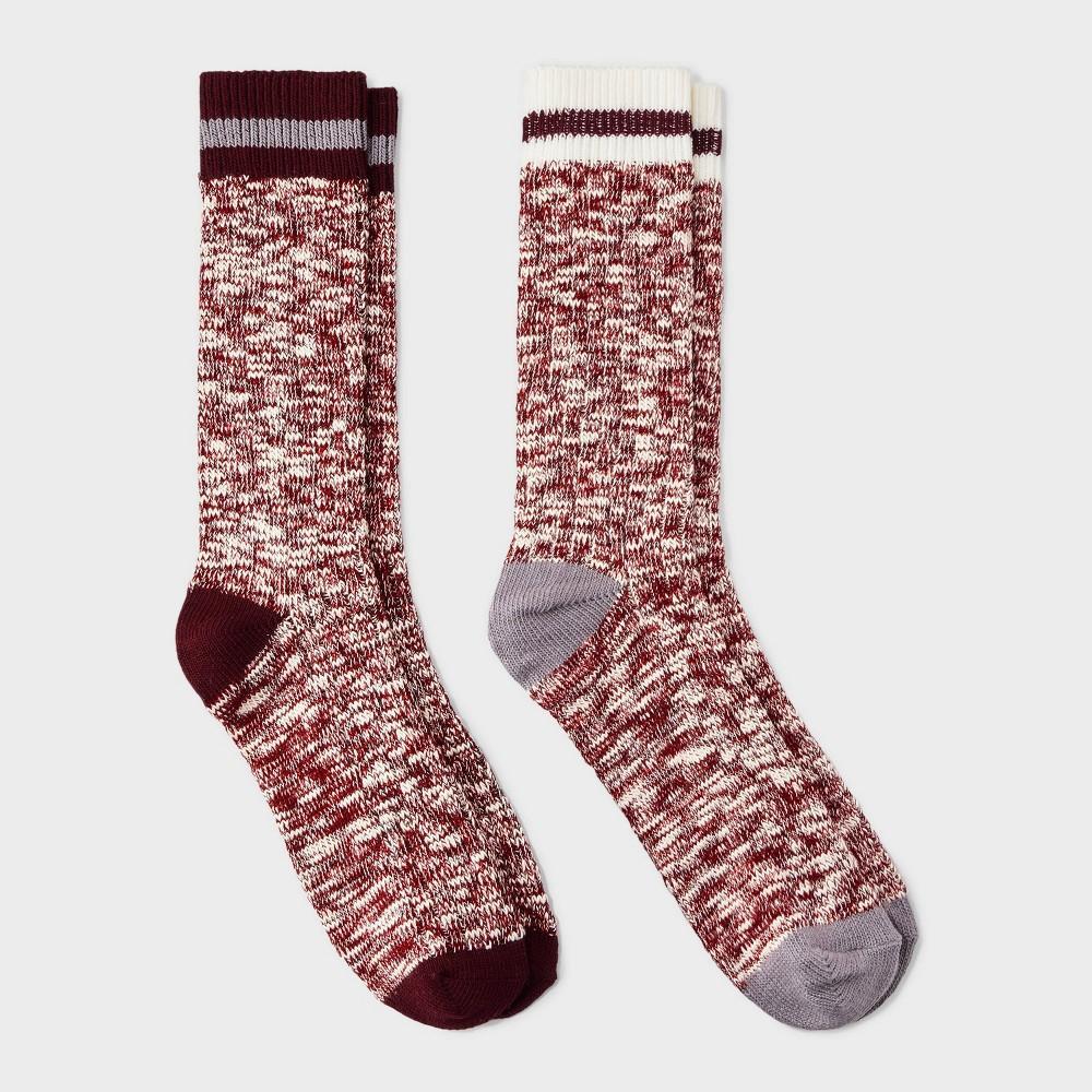 Mens Striped Cozy Cabin Socks 2pk - Goodfellow & Co - Pomegranate/Gray Product Image