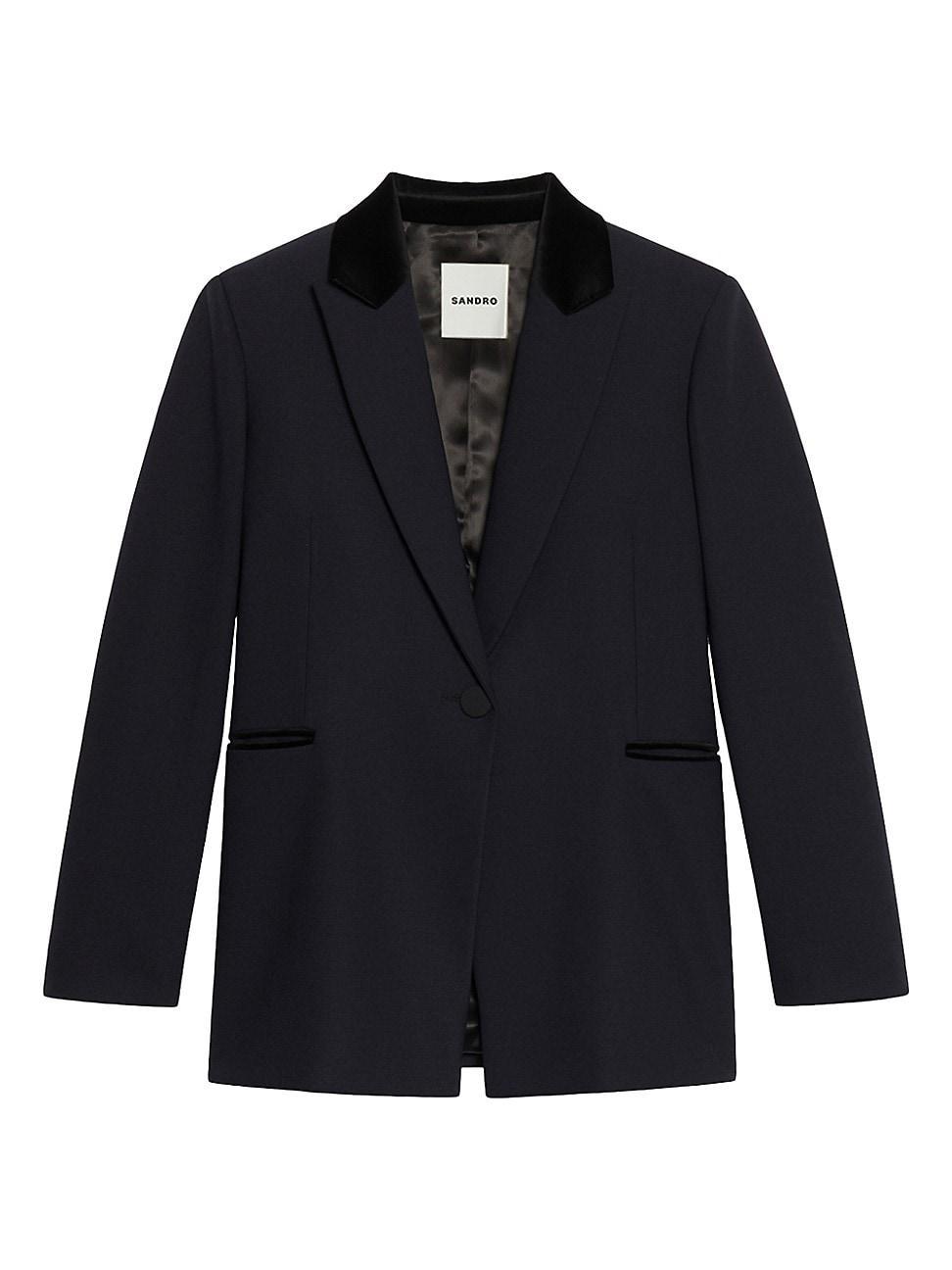 Womens Velvet-Trim Tailored Blazer Product Image