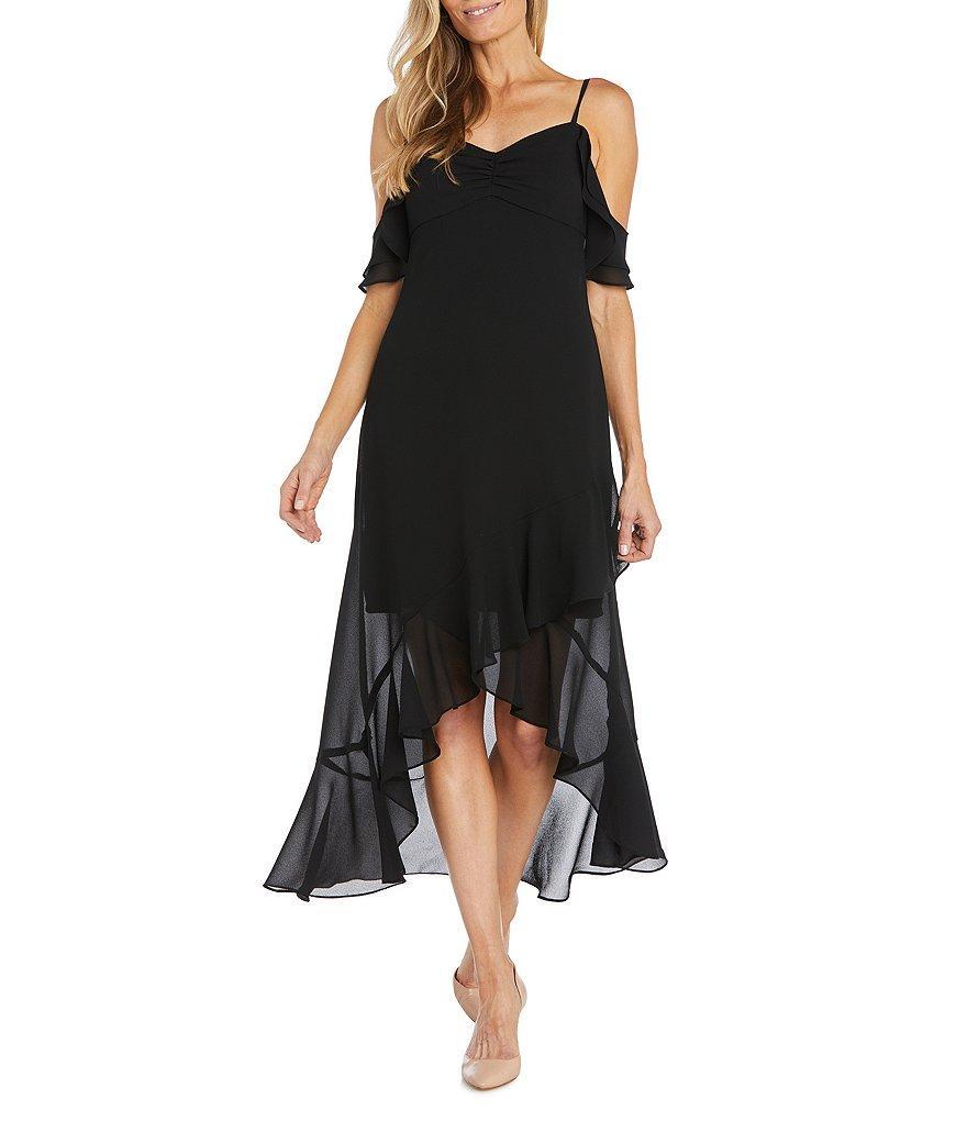 R & M Richards Off The Shoulder Sleeve Sweetheart Neck High/Low Flounce Hem Dress Product Image