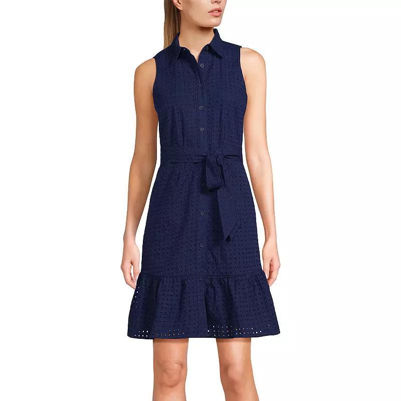 Womens Lands End Womens Collared Sleeveless Eyelet Tiered Shirt Dress Product Image