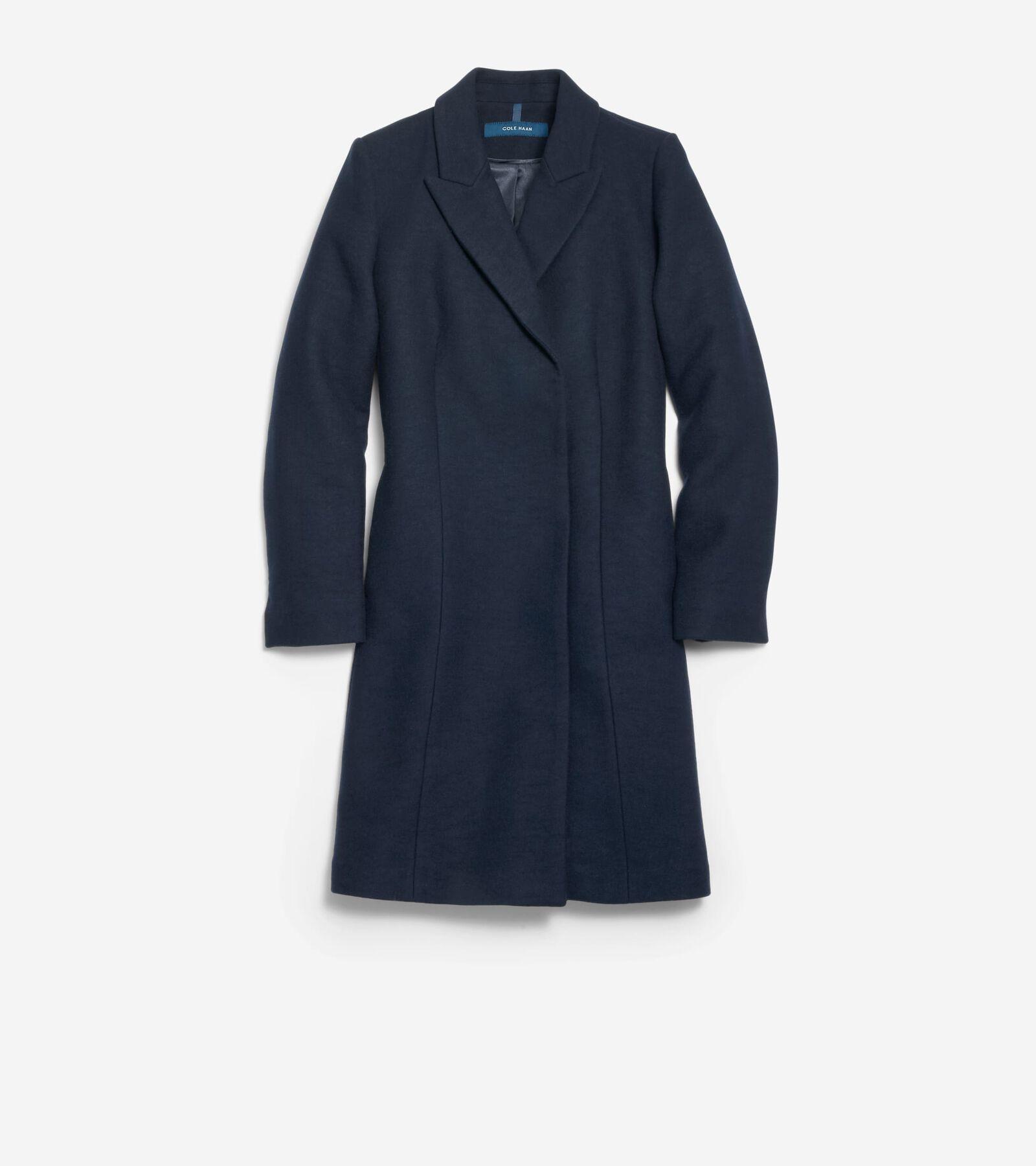 Cole Haan Womens Asymmertrical Peak Lapel Coat - Blue Size 10 Product Image