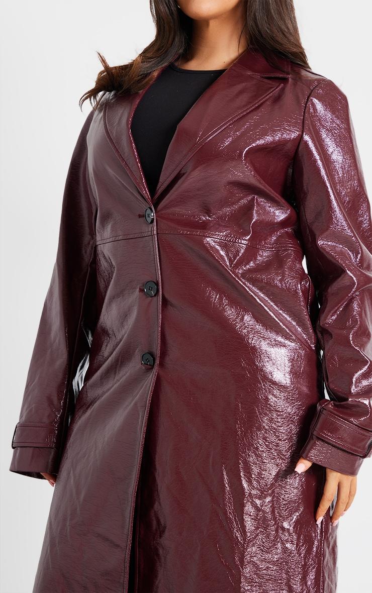 Plus Wine High Shine Textured Faux Leather Maxi Coat Product Image