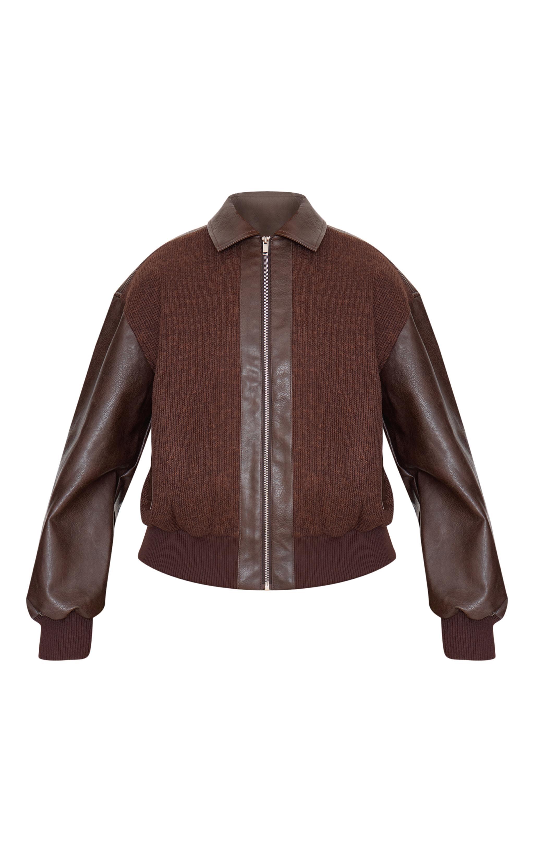 Brown Faux Leather Contrast Jacket Product Image