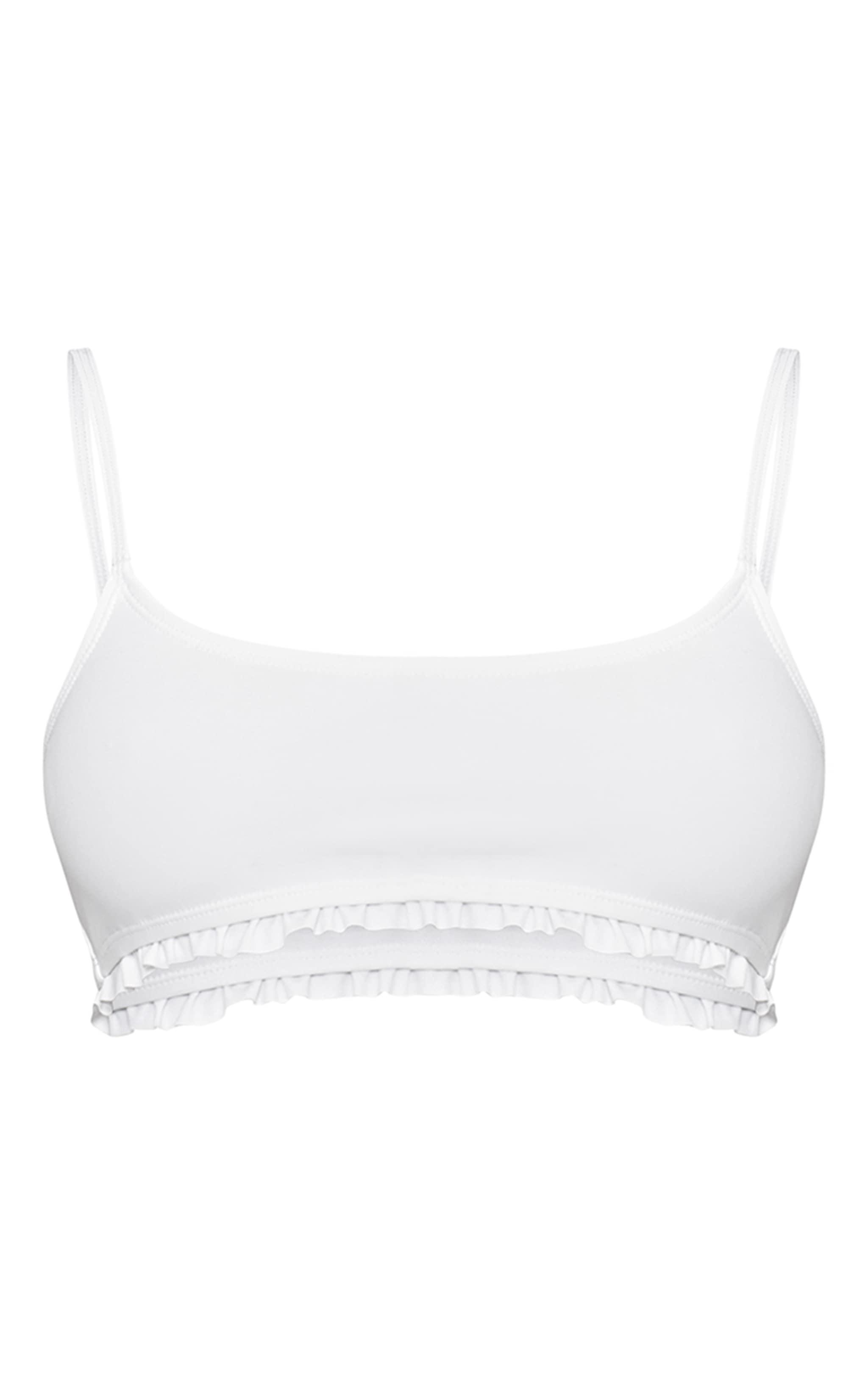 White Frill Edge Tie Strap Bikini Top Product Image