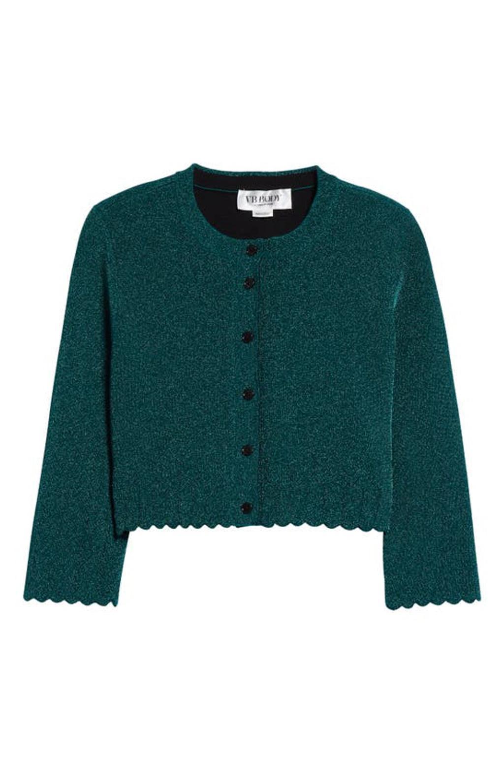 Lurex Viscose Blend Cropped Cardigan In Green Product Image