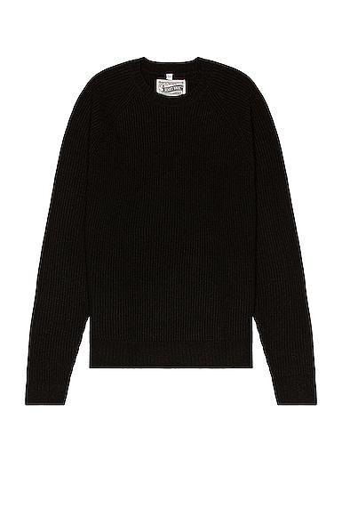 Schott Ribbed Wool Crewneck Sweater in Black - Black. Size M (also in S). Product Image