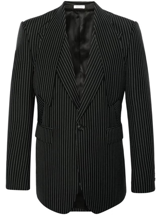 Pinstripe-pattern Layered Blazer In Black Product Image