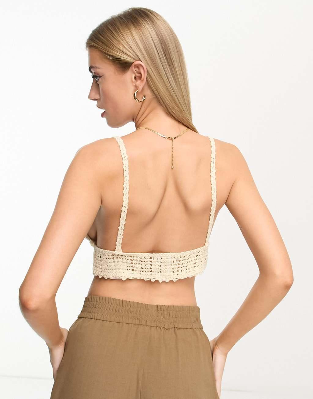 Something New x Klara Hellqvist crochet cropped cami top in beige Product Image