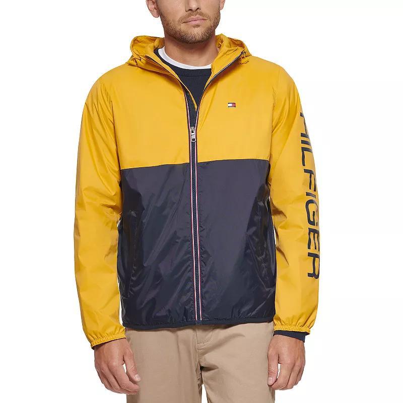 Tommy Hilfiger Mens Colorblock Hooded Rain Jacket - Royal Blue Product Image