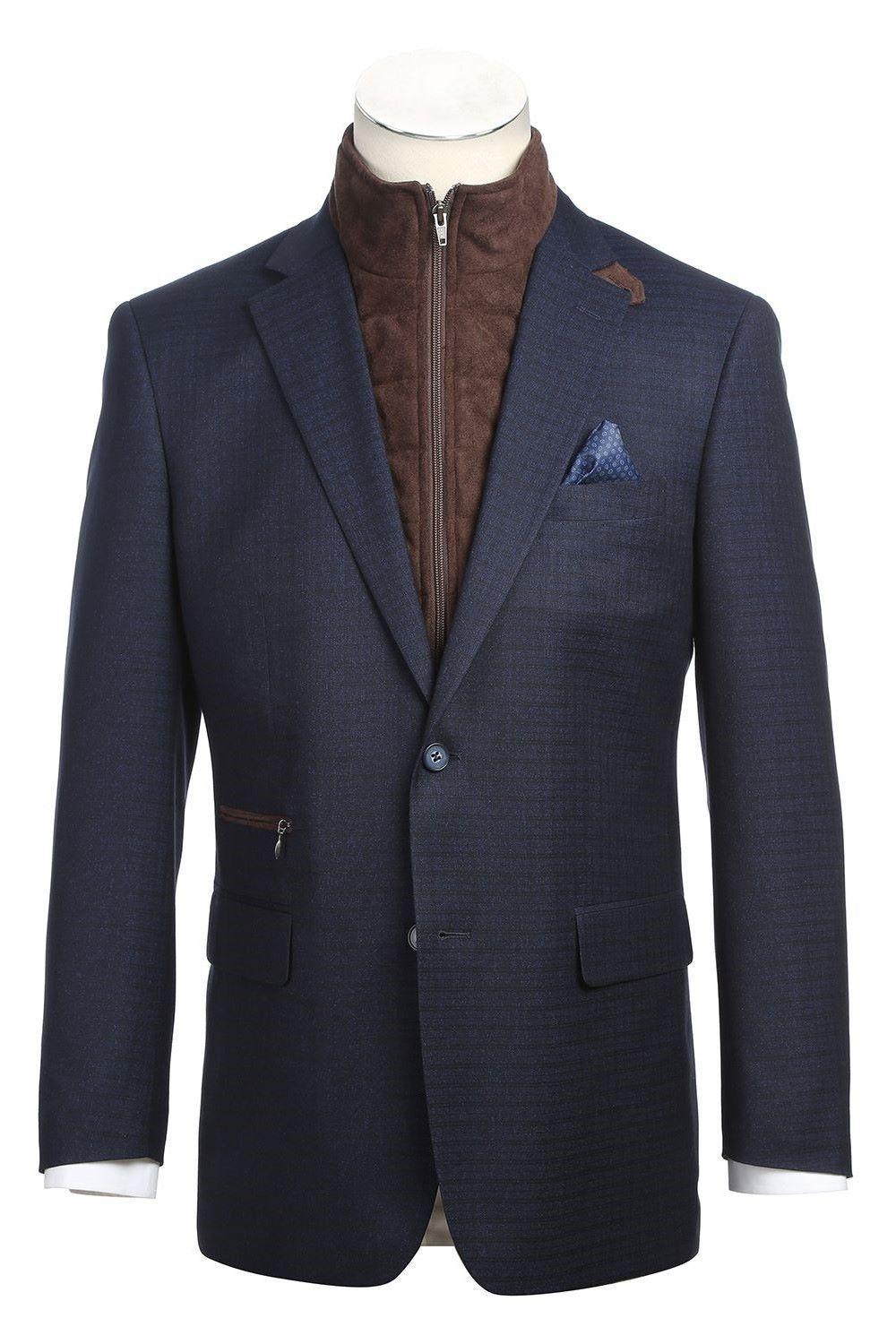 Navy Regular Fit 2 Button Mini Check Blazer with Bib Product Image