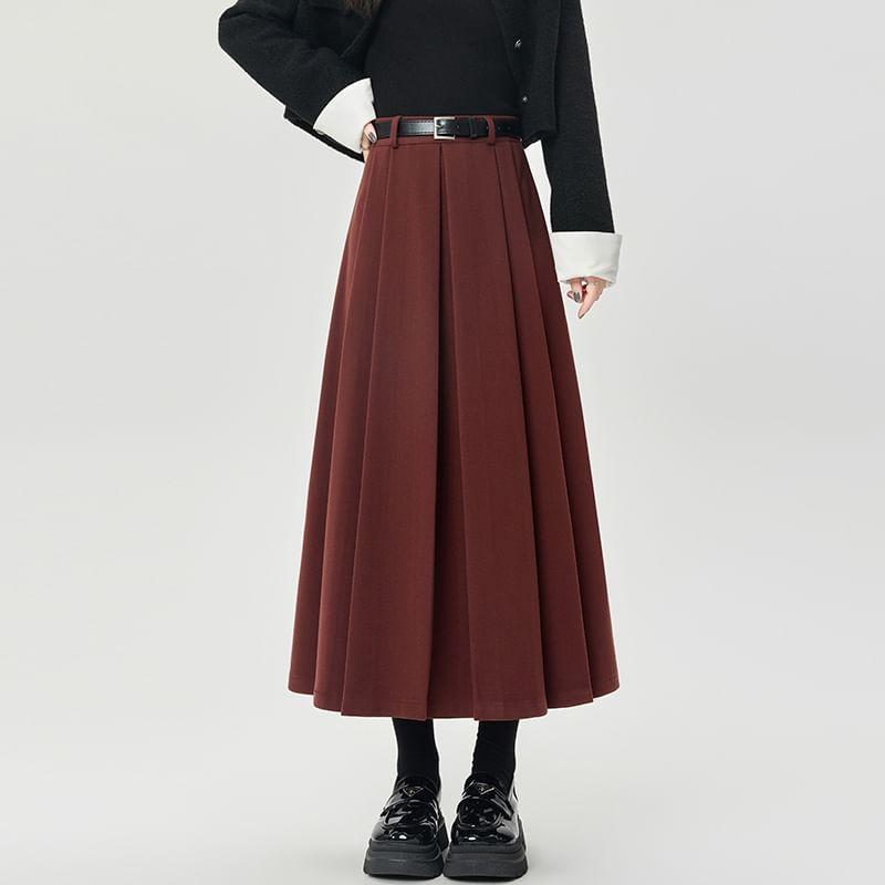 High Rise Plain Accordion Pleated Maxi A-Line Skirt Product Image