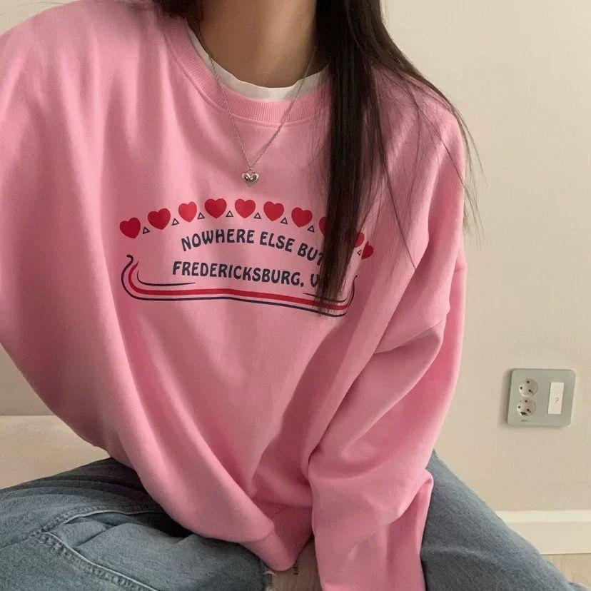 Round Neck Lettering Heart Print Pullover Product Image