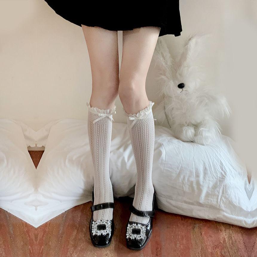 Plain Ruffle Lace Trim Bow Socks Product Image