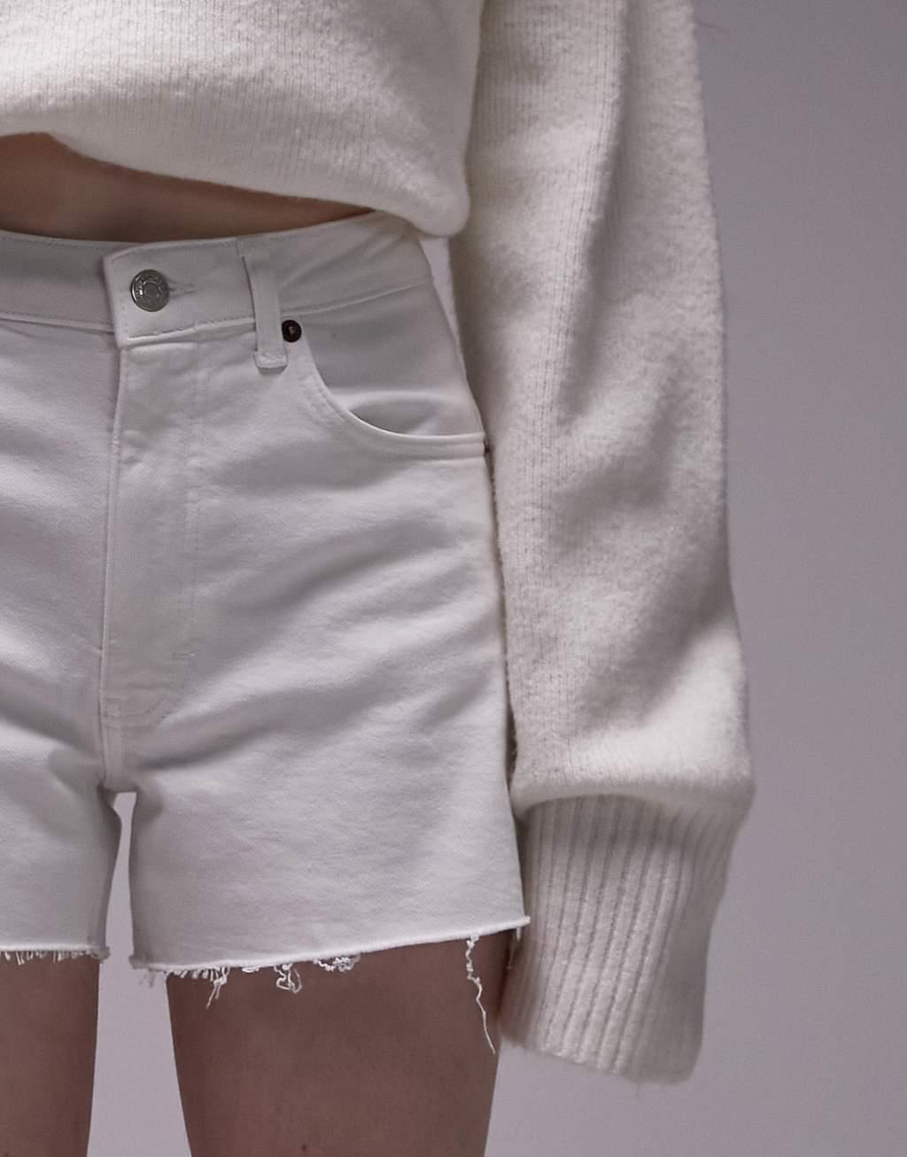 Topshop denim comfort stretch shorts in white Product Image