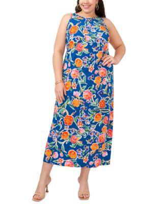 Plus Size Floral Back Keyhole Sleeveless Dress Product Image