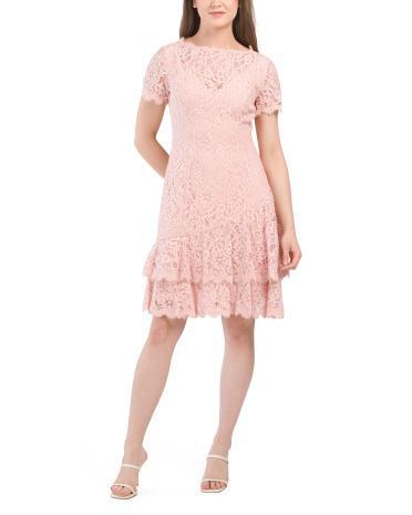 Short Sleeve Lace Dress With Tiers for Women Product Image