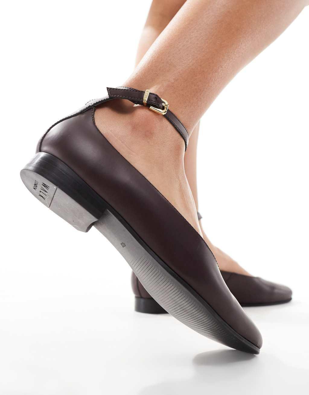 Walk London Bella ankle strap shoes in burgundy leather Product Image