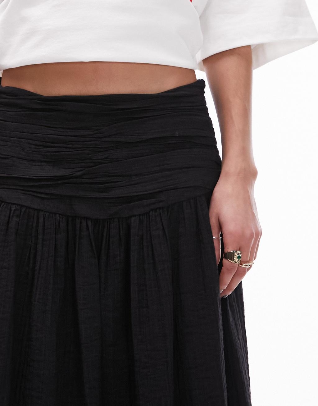 Topshop ruch waistband full hem maxi skirt in black Product Image