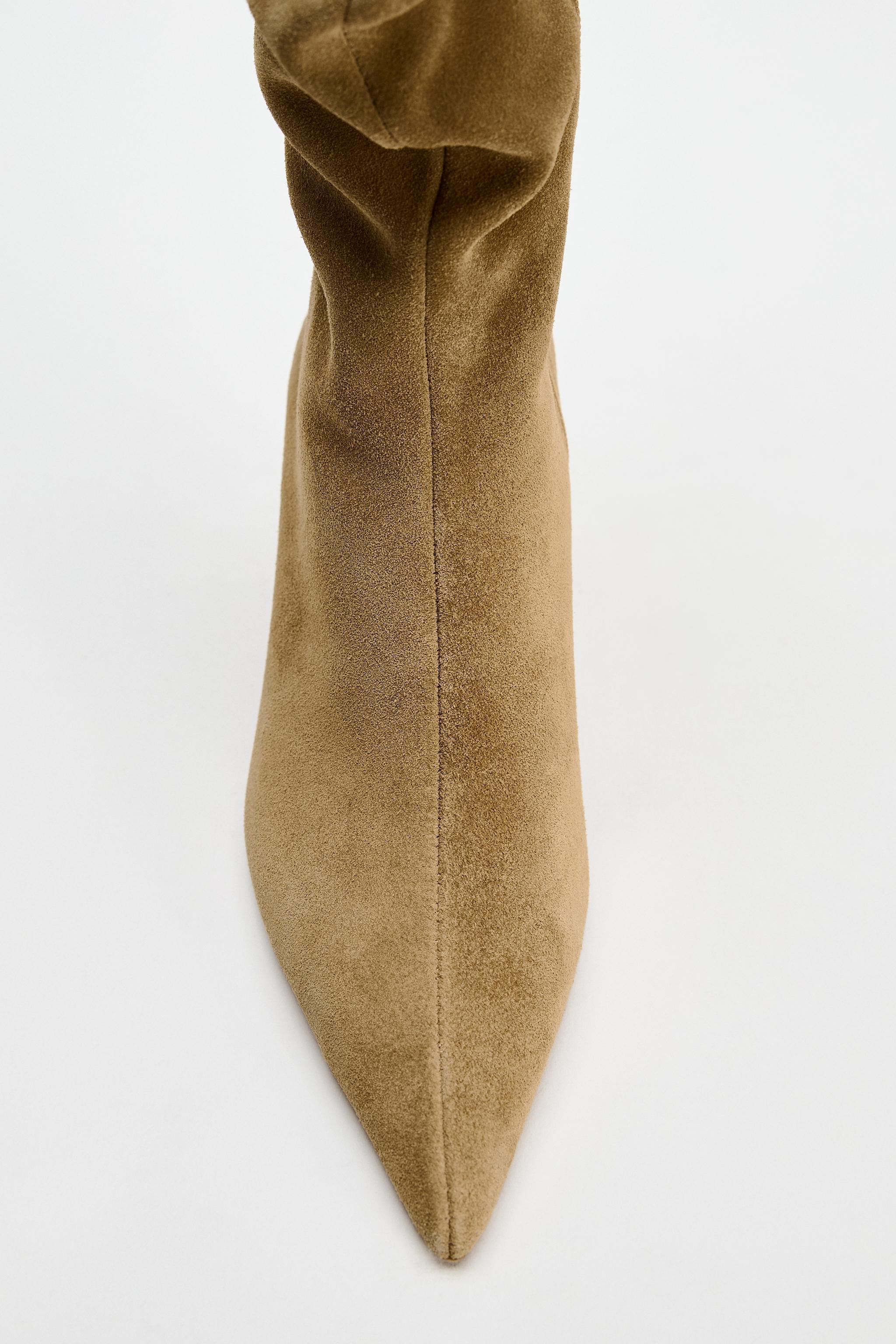 LEATHER SUEDE HEELED RUCHED BOOTS Product Image