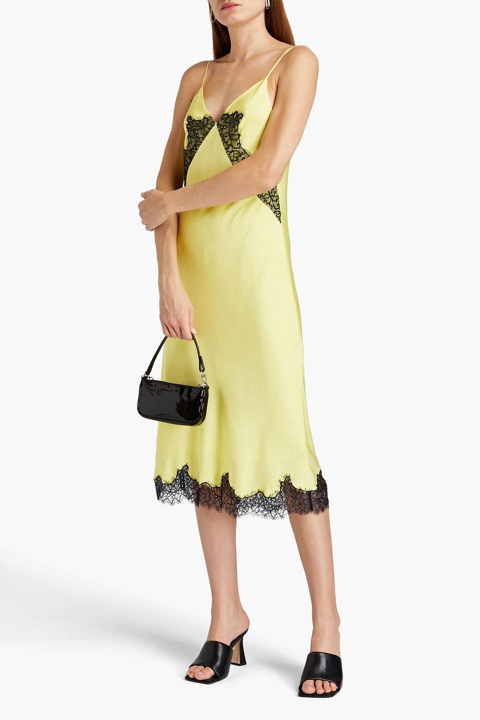 Logan Lace-trimmed Silk-blend Satin Midi Slip Dress In Yellow Product Image