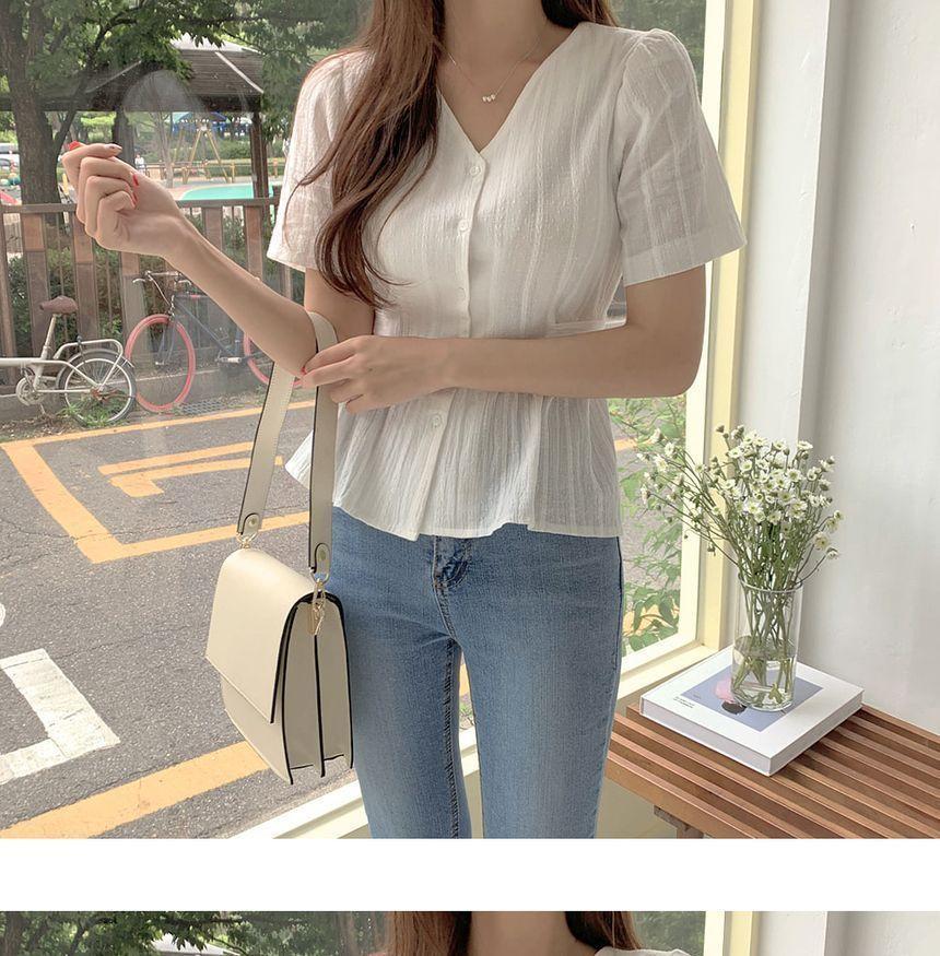 V-Neck Elbow-Sleeve Peplum Blouse Product Image