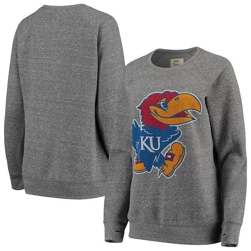 Womens Pressbox Heathered Gray Kansas Jayhawks Big Team Logo Knobi Fleece Tri-Blend Crew Neck Sweatshirt Product Image