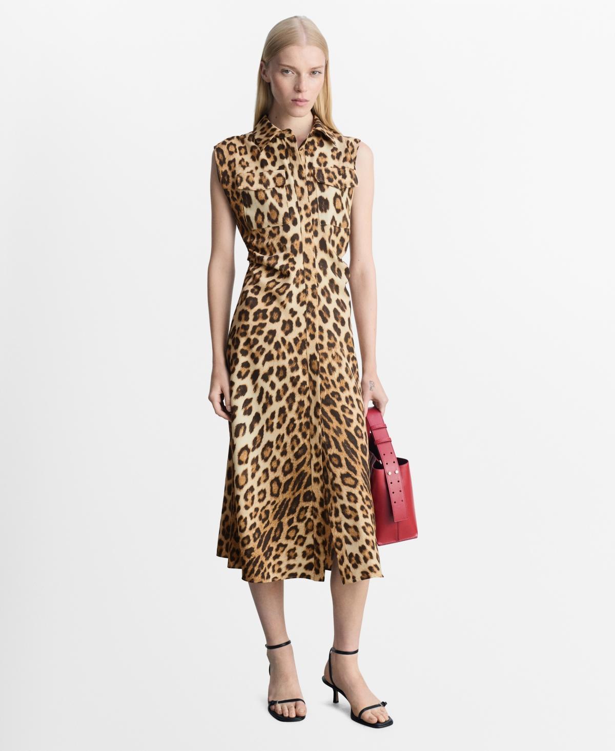 Mango Womens Leopard-Print Shirt Dress Product Image