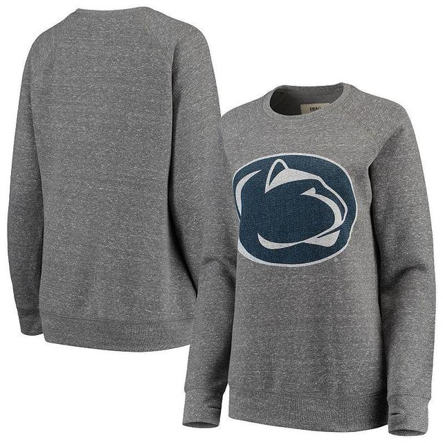 Womens Pressbox Heathered Gray Penn State Nittany Lions Big Team Logo Knobi Fleece Tri-Blend Crew Neck Sweatshirt Product Image