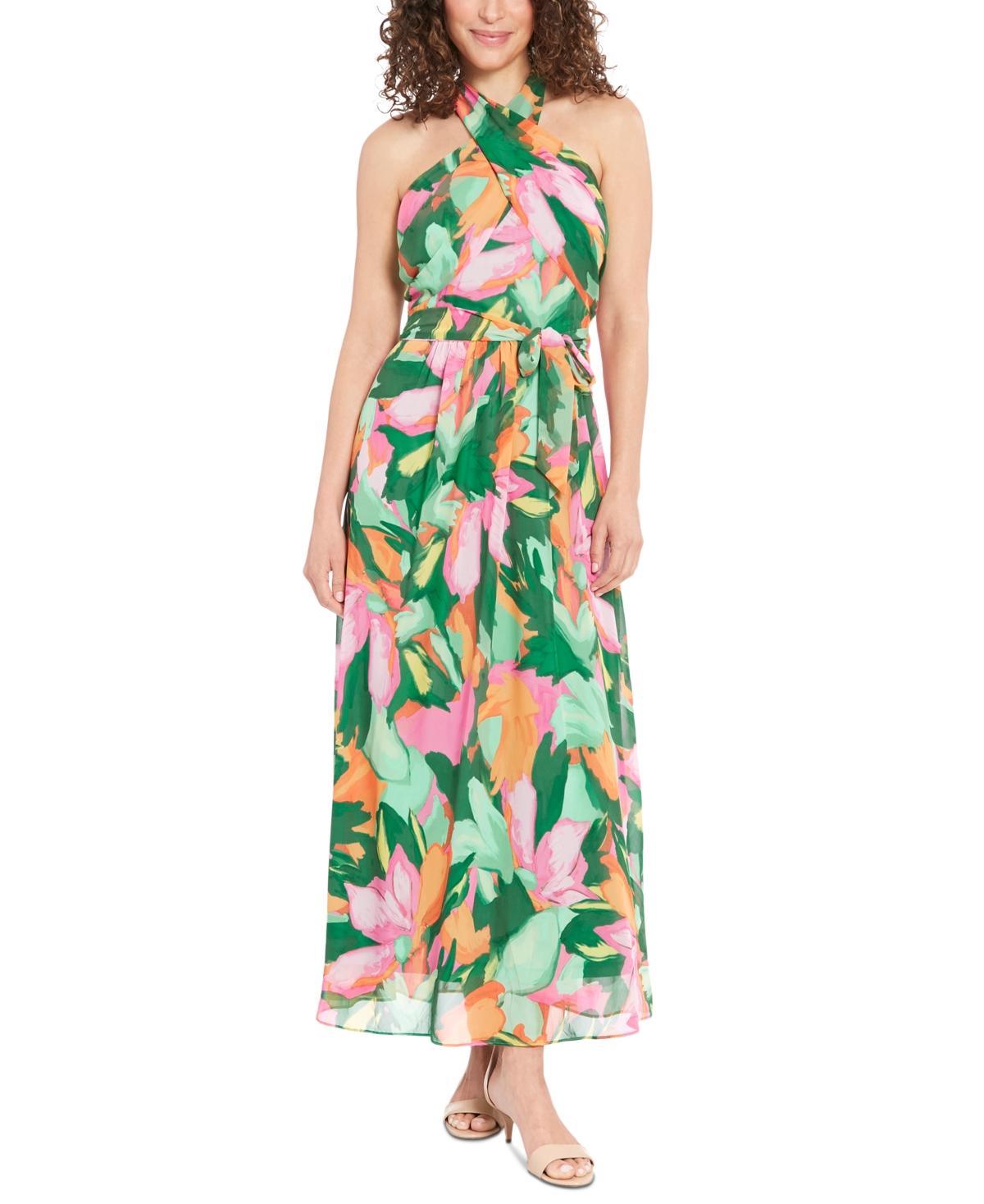 Womens London Times Floral Wrap Halter Maxi Dress Product Image