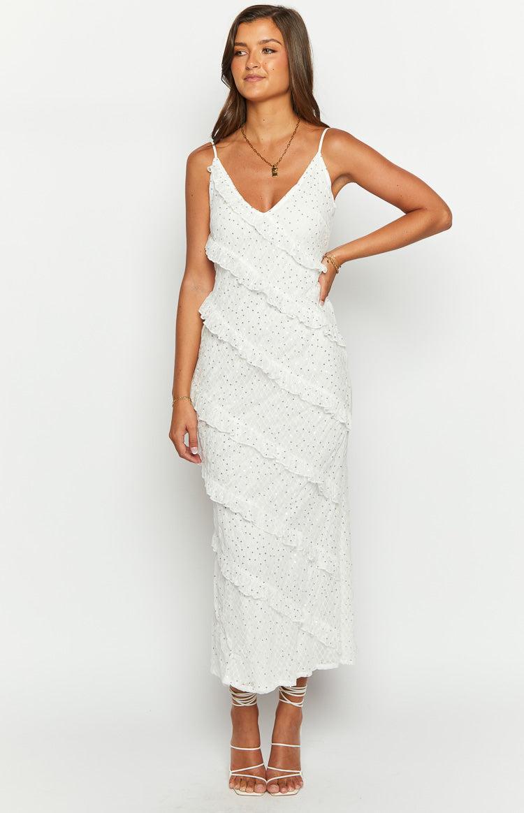 Hudson White Ruffle Maxi Dress Product Image