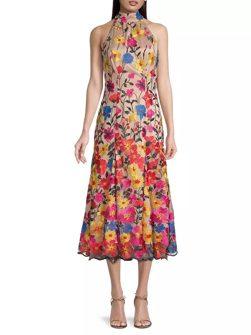 Penelope Floral Embroidered Halter Dress Product Image