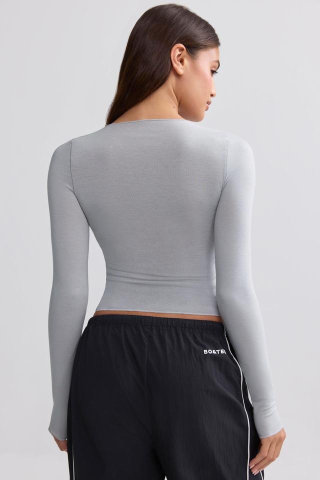 Sheer Long-Sleeve Top in Ice Grey Product Image