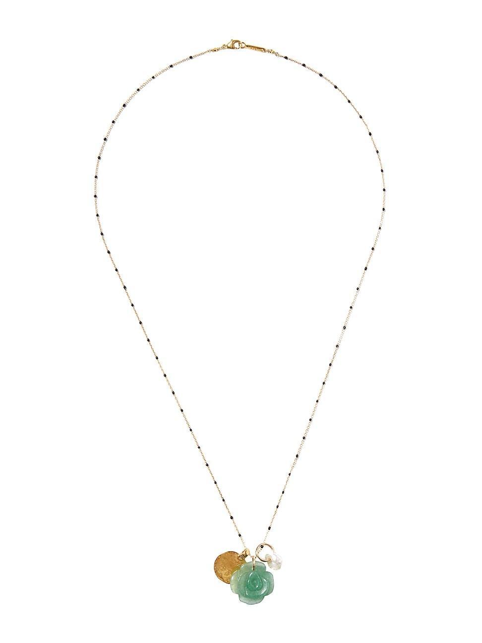 Womens 18K-Gold-Plated, Jade & Freshwater Pearl Charm Necklace Product Image