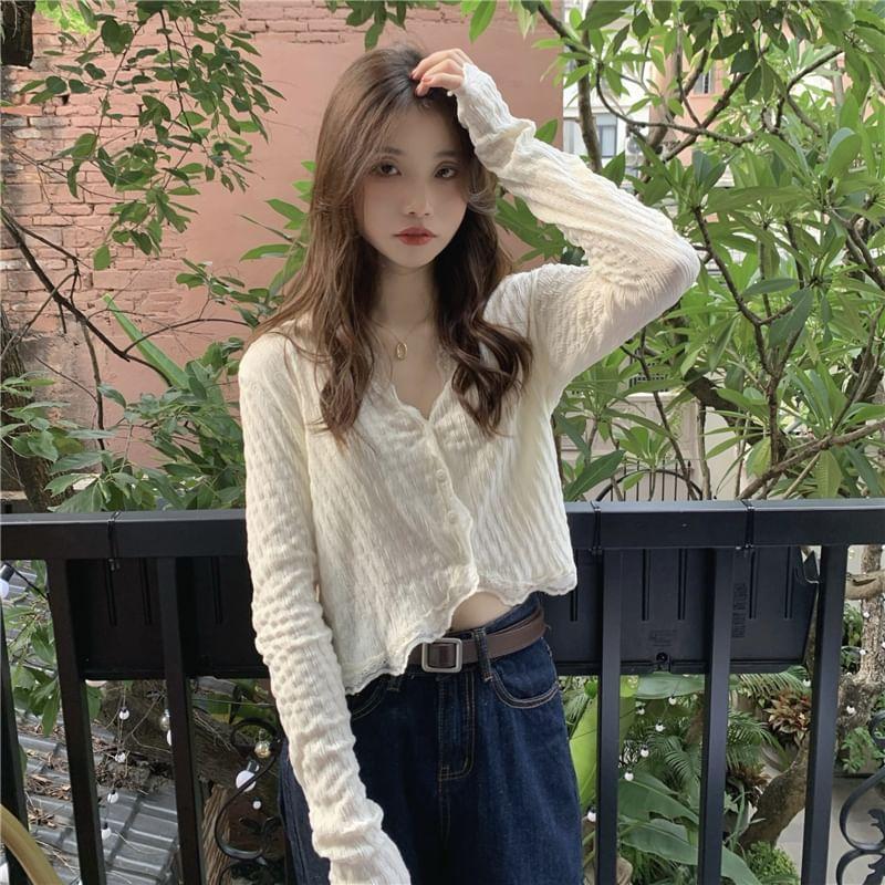 Lace Trim Cropped Blouse Product Image