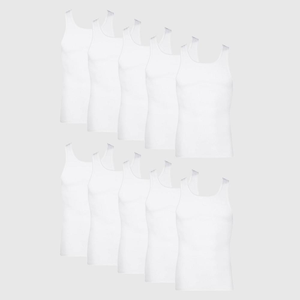 Hanes Mens Tank Top Undershirt Pack in White, Ribbed Moisture-Wicking Cotton, 10-Pack M Product Image