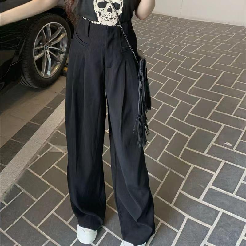 High Waist Plain Wide Leg Dress Pants Product Image