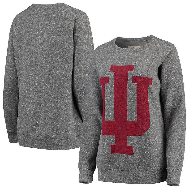 Womens Pressbox Heathered Gray Indiana Hoosiers Big Team Logo Knobi Fleece Tri-Blend Crew Neck Sweatshirt Product Image