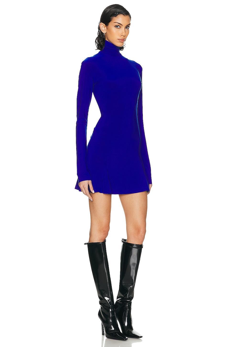 Norma Kamali Long Sleeve Turtle Fishtail Mini Dress (Electric ) Women's Clothing Product Image