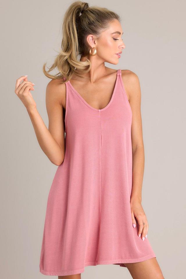 Into The Sky Ribbed Rose Pink Mini Dress Product Image